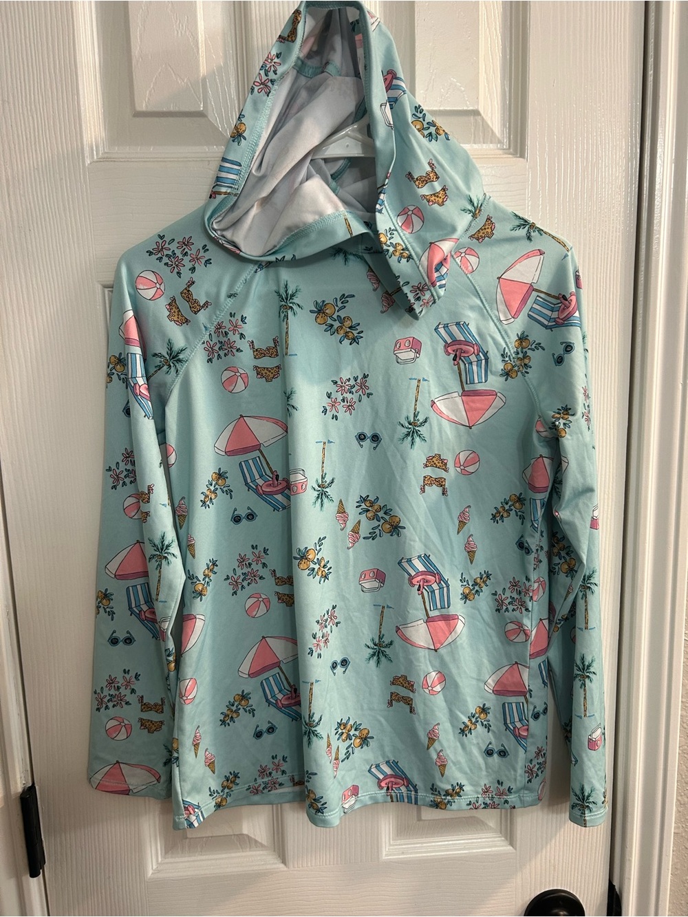 Reel Legends Girls Sz large 12/14 hooded swim outdoor rash guard long sleeve